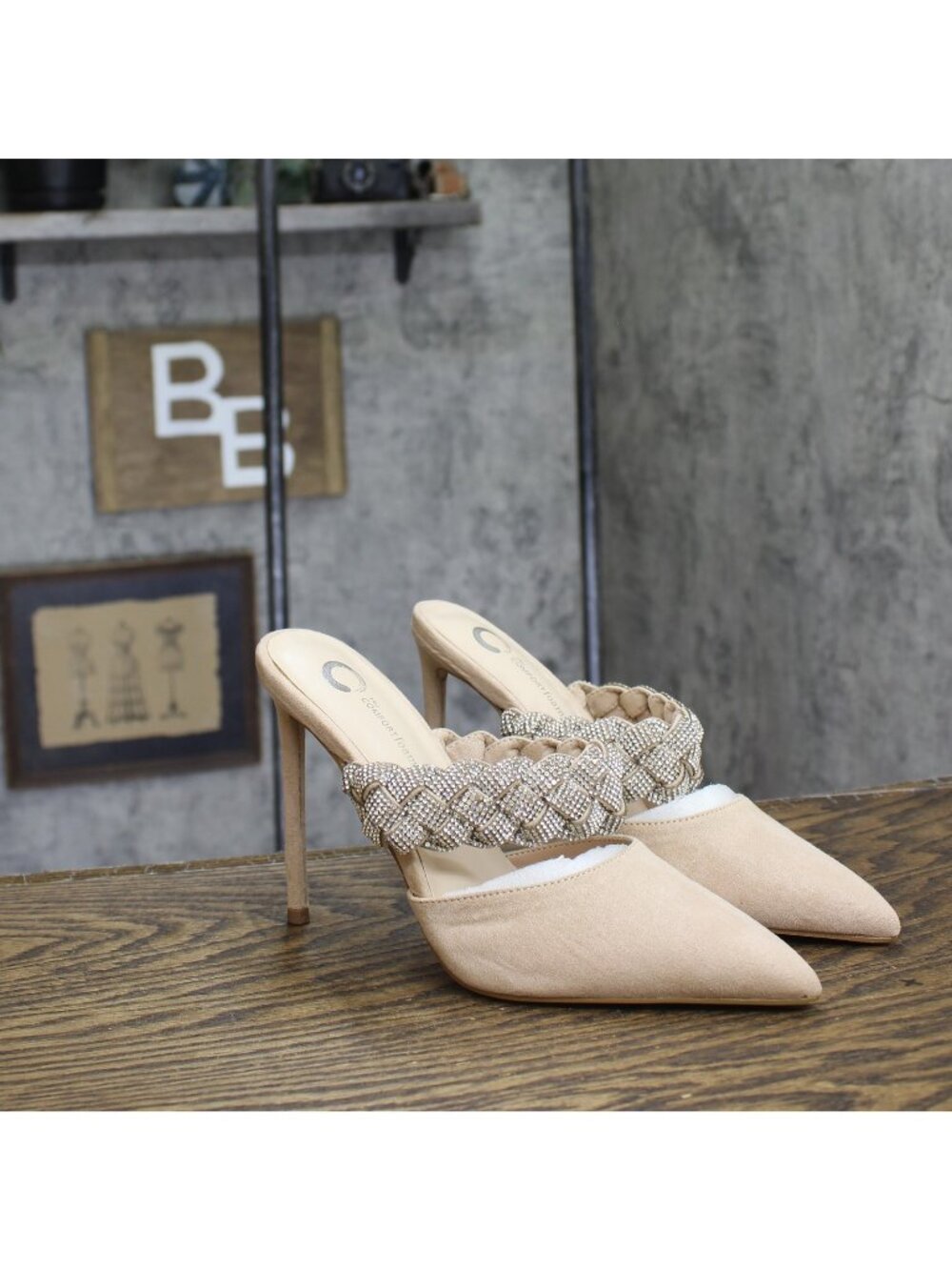 Journee Collection Hazzl Braided Rhinestone Stiletto Heels Nude Beige Brown 8.5M